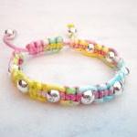 Rainbow Friendship Bracelet With Silver Beads..