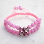 Pink Jade And Crystals Macrame Friendship Bracelet