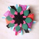 Leather Ribbons Lace Flower Brooch Multicolor