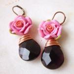 Romantic Pink Rose And Amethyst Earrings