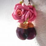 Romantic Pink Rose And Amethyst Earrings
