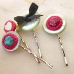 Vintage Buttons And Stones Bobby Pins - Set Of..