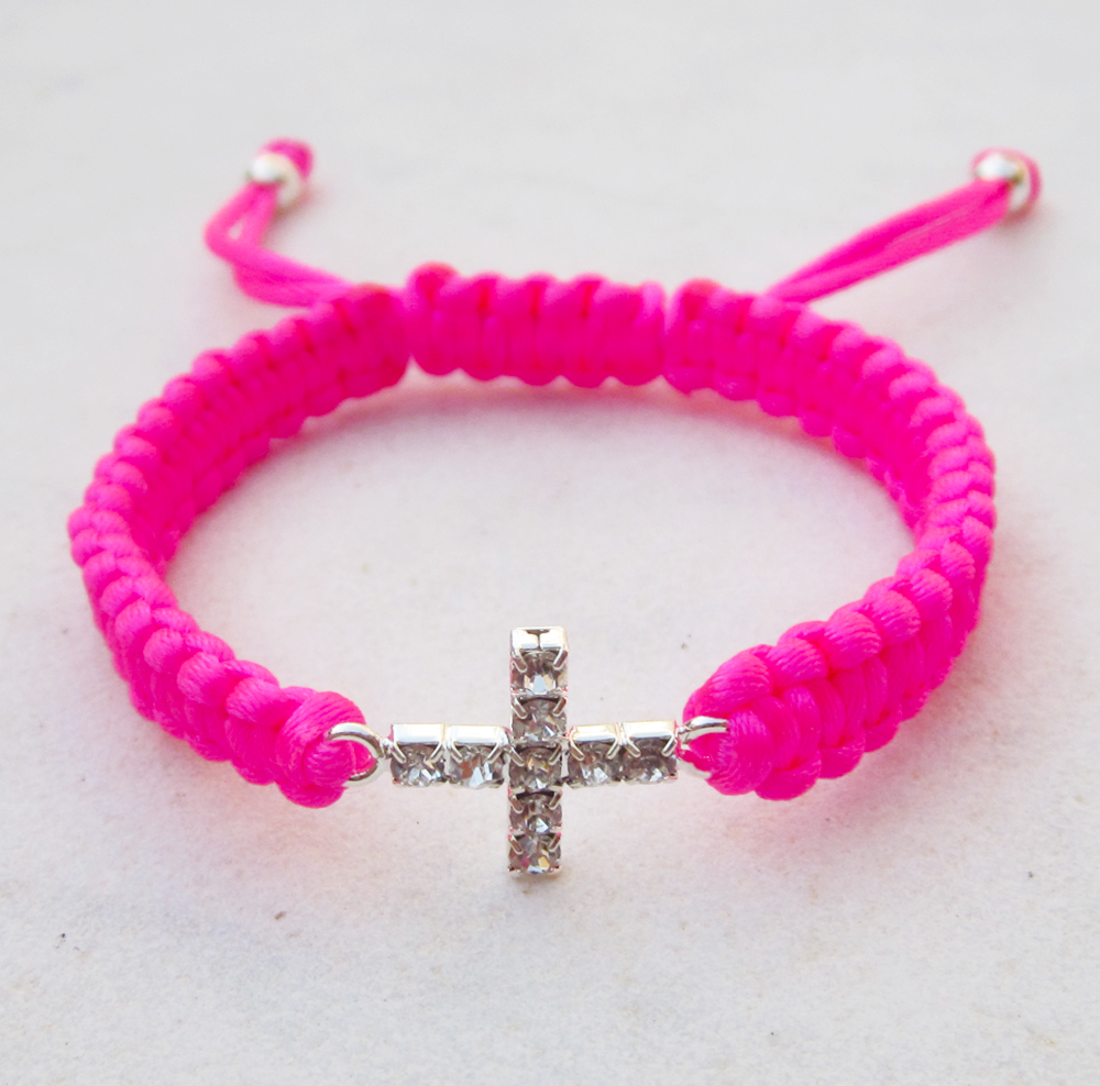 Friendship Bracelet Cross Bracelet Neon Pink Stack Jewelry on Luulla